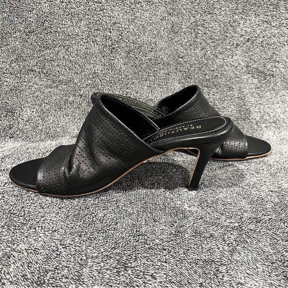 Beautiisoles by Robyn Shreiber black leather heeled sandals made in Italy size 6 - Picture 2 of 11